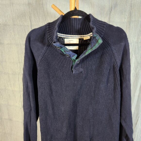 Weatherproof XL $85 Vintage 100% Cotton Navy Ribbed Knit Quarter Button Sweater - Picture 3 of 9